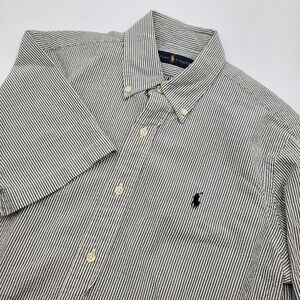 Ralph Lauren Mens Seersucker Striped Short Sleeve Button Down Shirt Navy White S